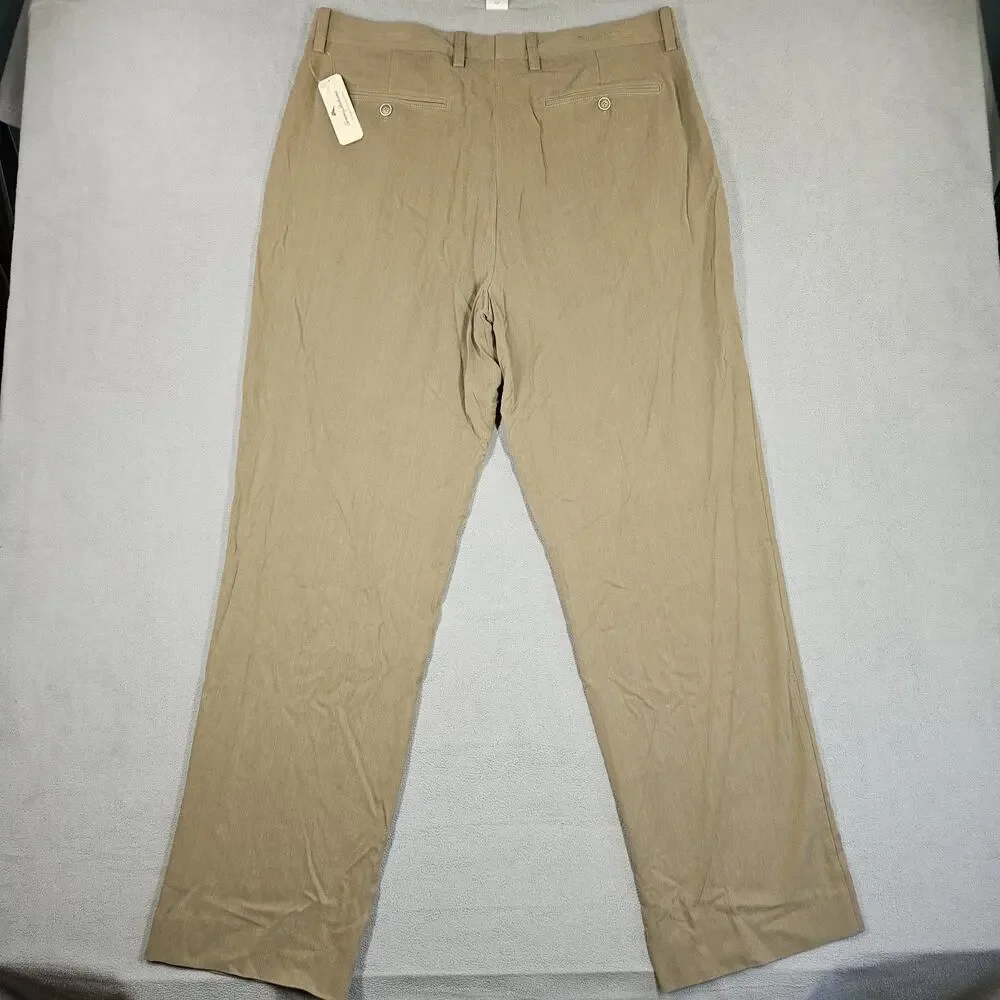 Tommy‎ Bahama Pants Mens 36x32 Silk Rayon Pleated Grayston Caribou Brown NWT